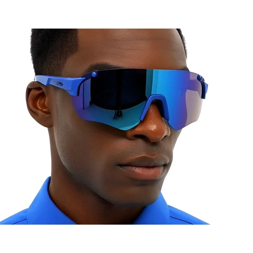 Sport Men Sunglasses Fashion Blue Mirrored Lens‎ Shield Visor Cycling Running